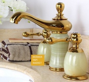 Modern Seramikli Altın Kaplama 3lü Lavabo Armatürü